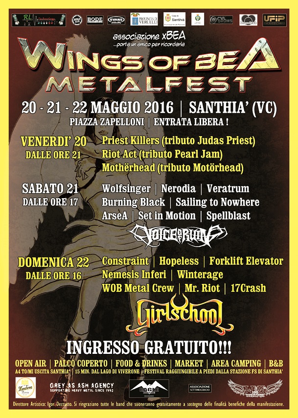 WINGS OF BEA METALFEST 2016: line-up definitiva, dettagli e orari