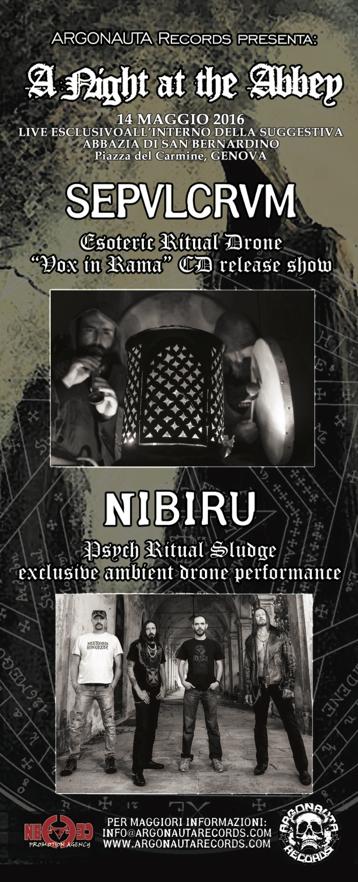 A NIGHT AT THE ABBEY: gli orari del concerto con SEPVLCRVM e NIBIRU