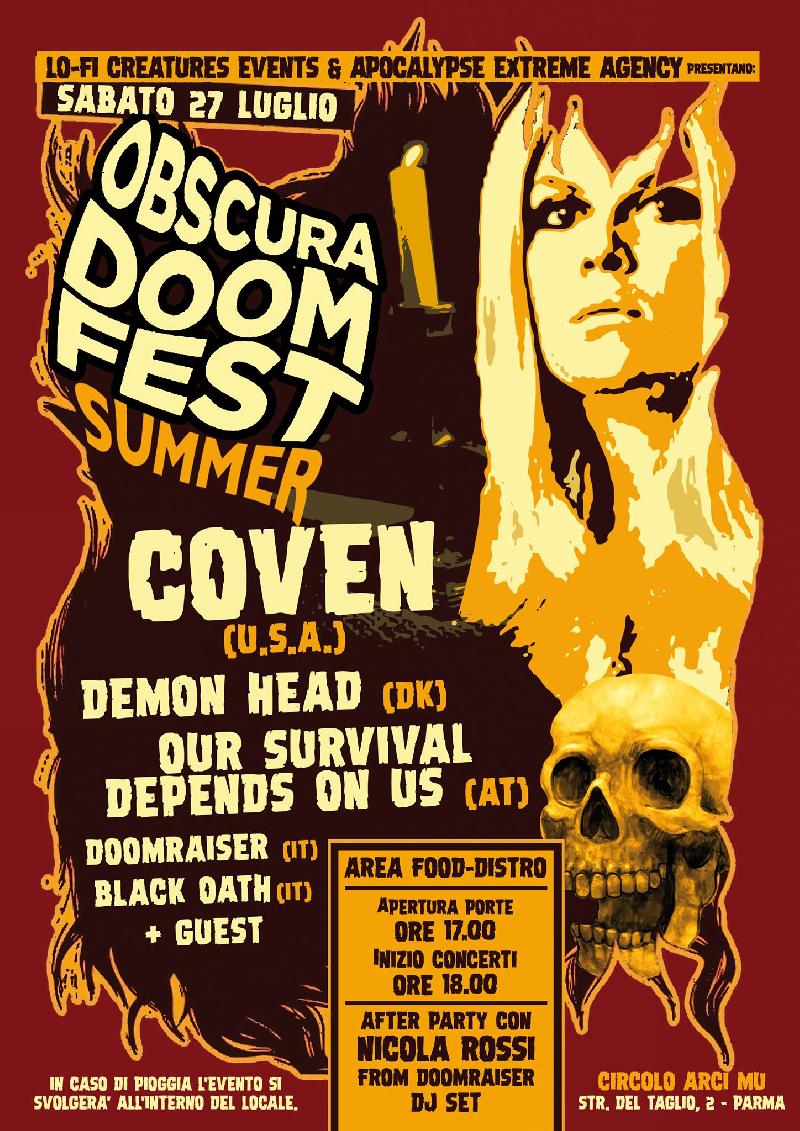 OBSCURA DOOM FEST-SUMMER EDITION: con COVEN, DEMON HEAD, OUR SURVIVAL DEPENDS ON US e altri