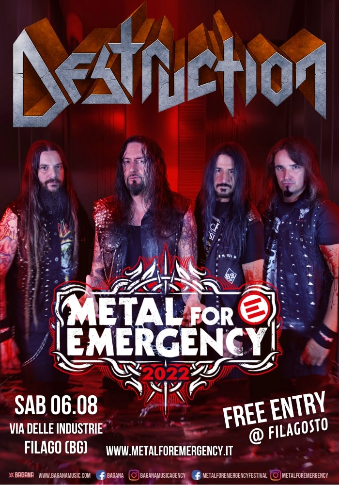 METAL FOR EMERGENCY 2022: annunciati i DESTRUCTION come headliners