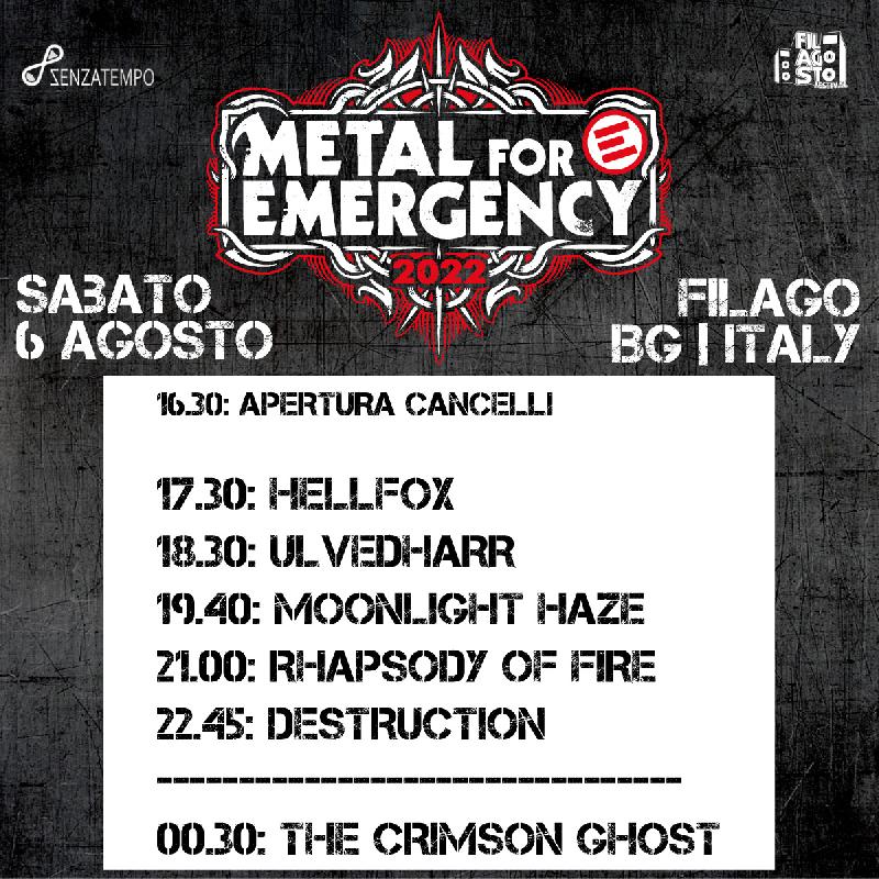 METAL FOR EMERGENCY 2022: info e Running Order