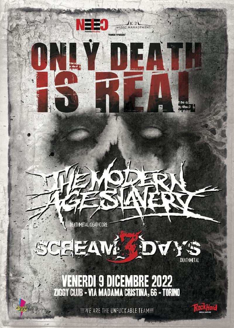 THE MODERN AGE SLAVERY: in concerto a Torino con SCREAM3DAYS venerdì 9 dicembre