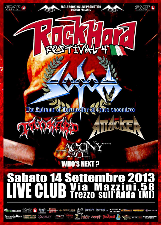 ROCK HARD FESTIVAL ITALIA 2013: SODOM, TANKARD e altre conferme per la quarta edizione