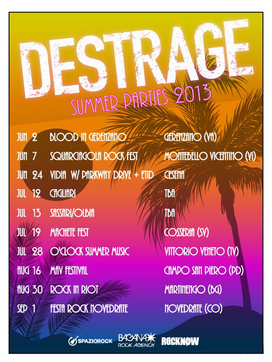 DESTRAGE: tutte le date del "Summer Parties 2013"