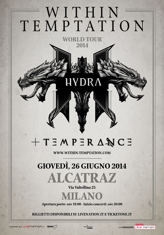 TEMPERANCE: stasera di supporto ai WITHIN TEMPTATION
