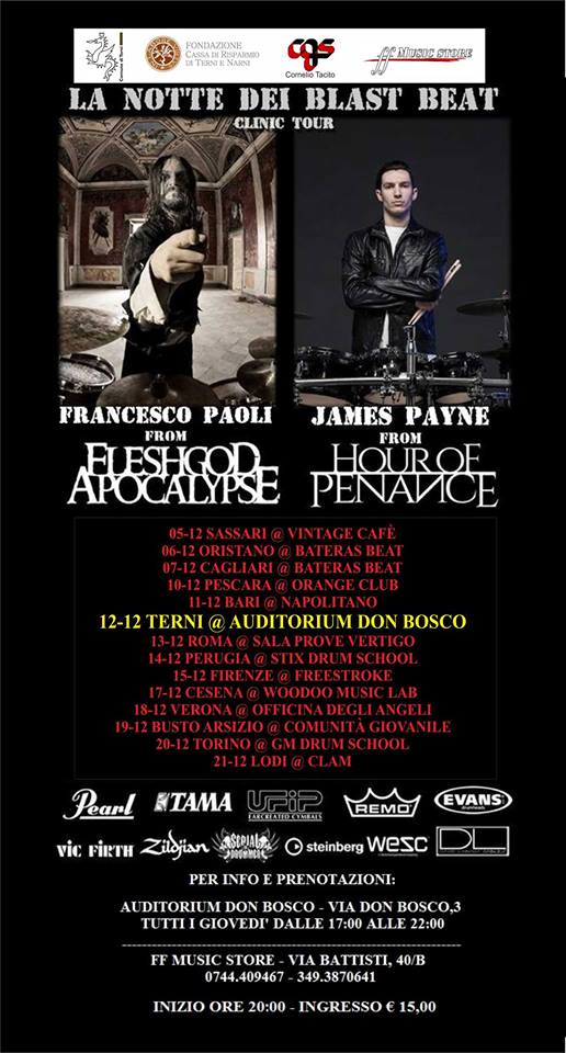 LA NOTTE DEI BLAST BEAT CLINIC TOUR: l'appuntamento ternano a Dicembre
