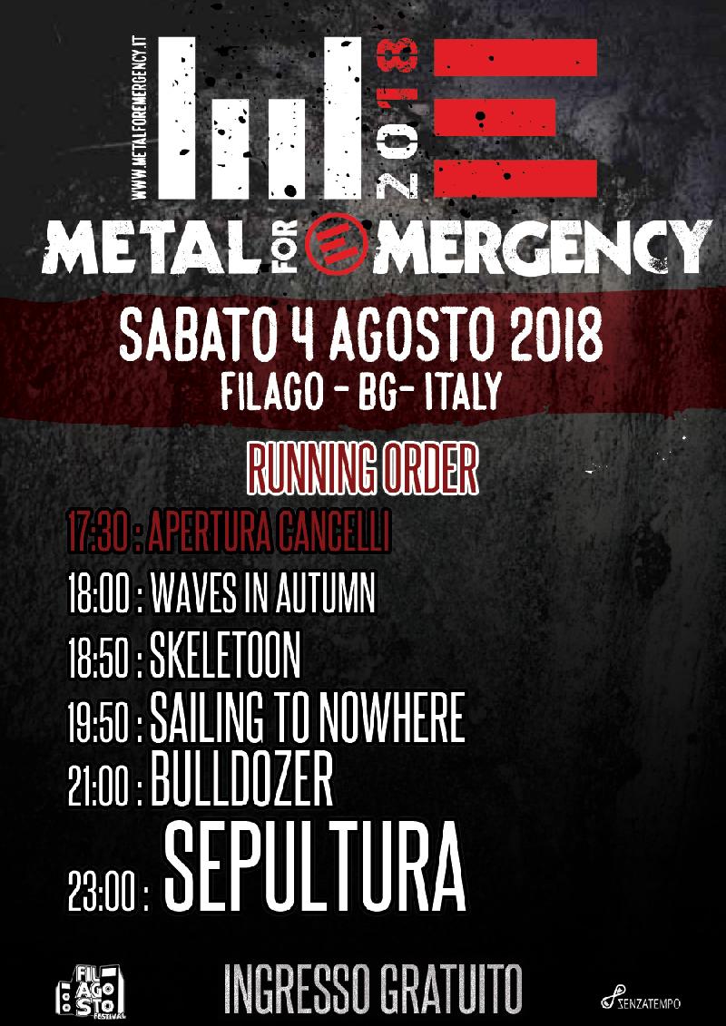 METAL FOR EMERGENCY: running order e informazioni