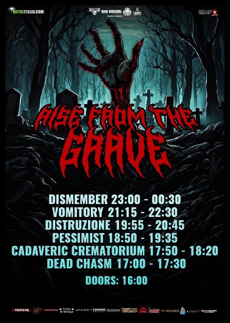 RISE FROM THE GRAVE: gli orari del festival a Parma con DISMEMBER, VOMITORY, DISTRUZIONE e altri