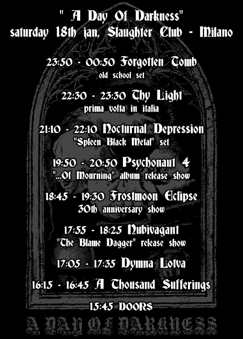A DAY OF DARKNESS II: gli orari della seconda edizione