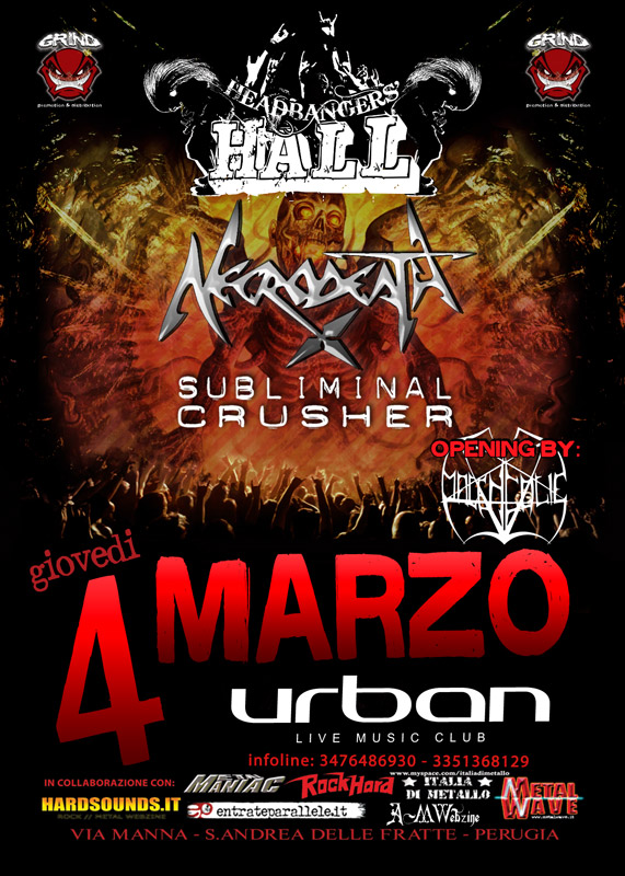 HEADBANGERS HALL: giovedi NECRODEATH e SUBLIMINAL CRUSHER