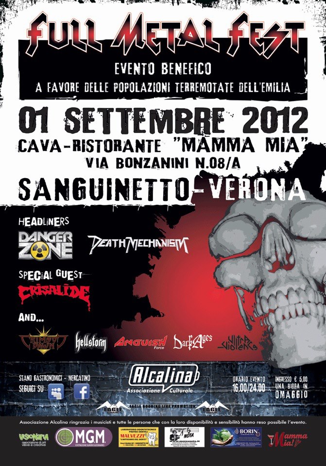 FULL METAL FEST: evento benefico con DANGER ZONE, DEATH MECHANISM, HELLSTORM, CRISALIDE e altri